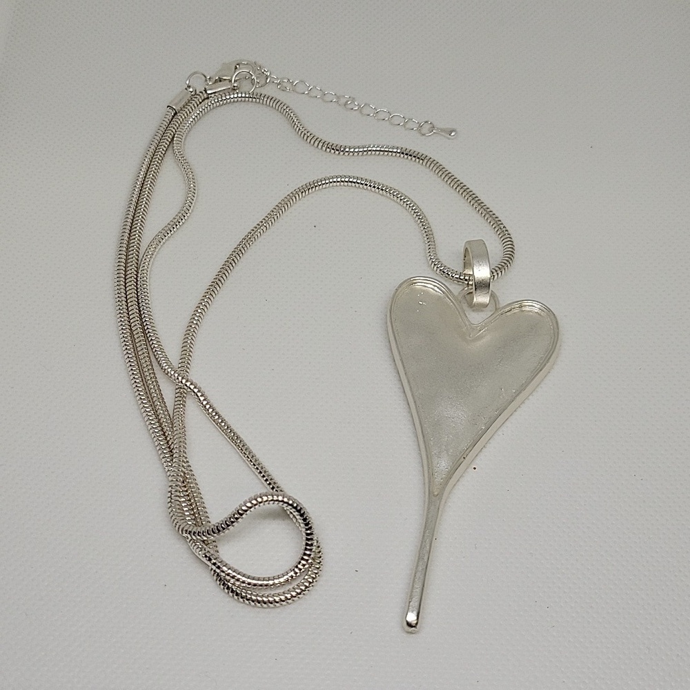 Heart 3" Silver Tone 32" + 3" Extension Necklace